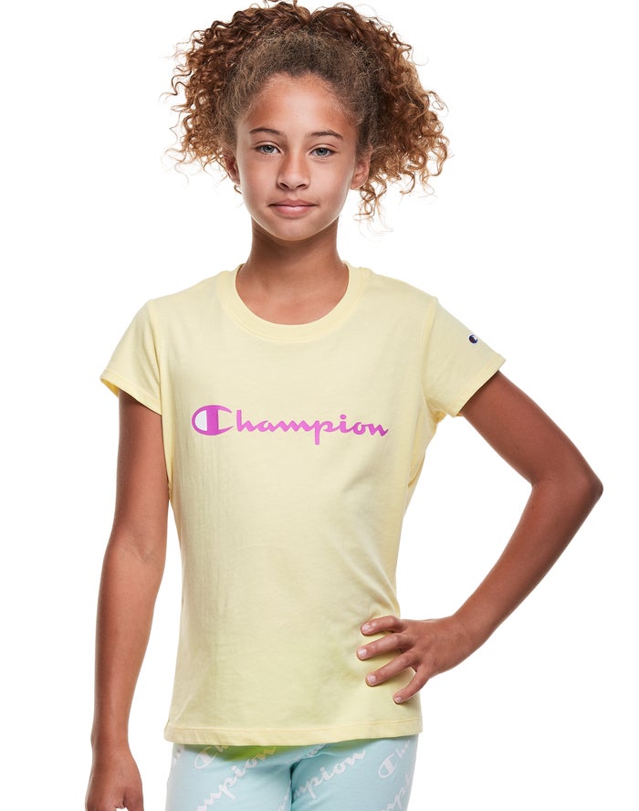 Champion Girls T-Shirt NZ - Classic Script Logo Yellow ( 6920-NDIUT )